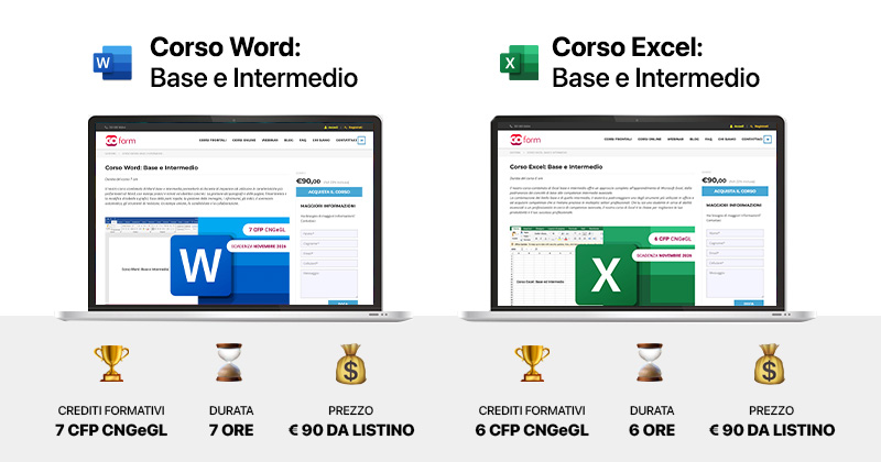 Pacchetto 13 crediti – Corso excel e word